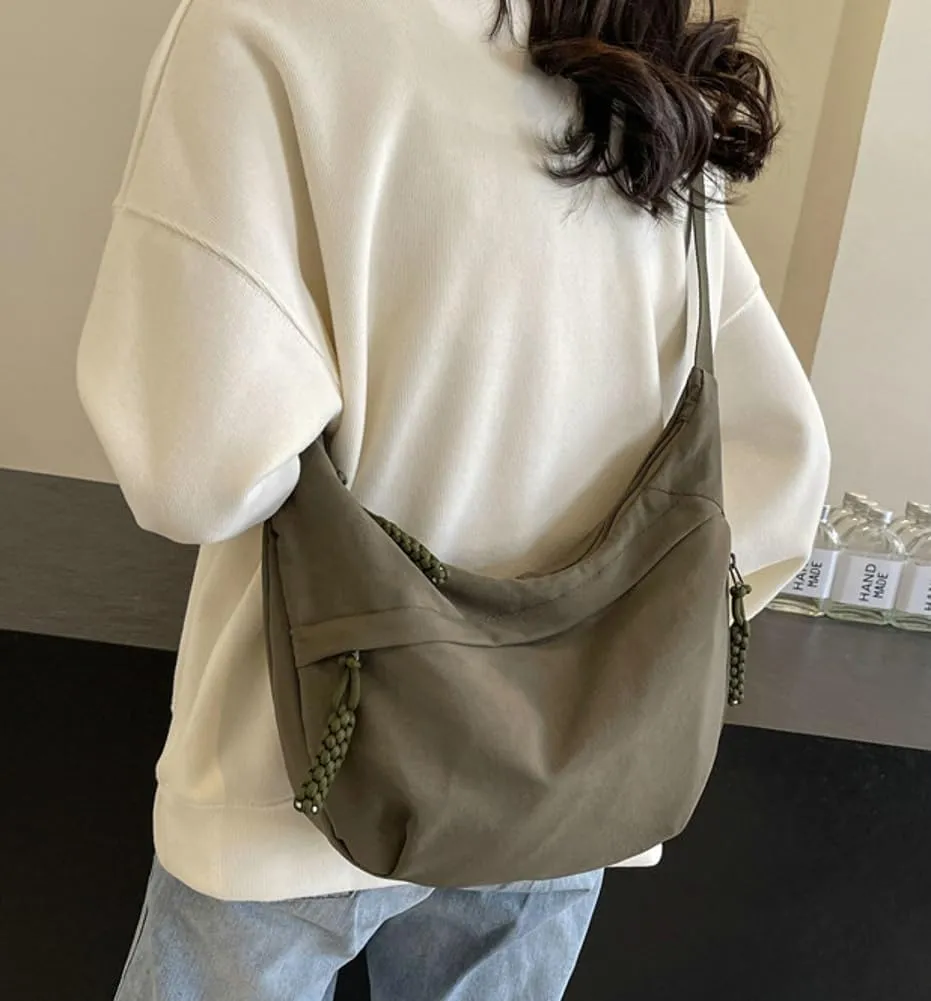 Hobo Bag for Women Men Crescent Shoulder Bag Retro Nylon Canvas Crossbody Bag Slouchy Corduroy Dumpling Bag Purse