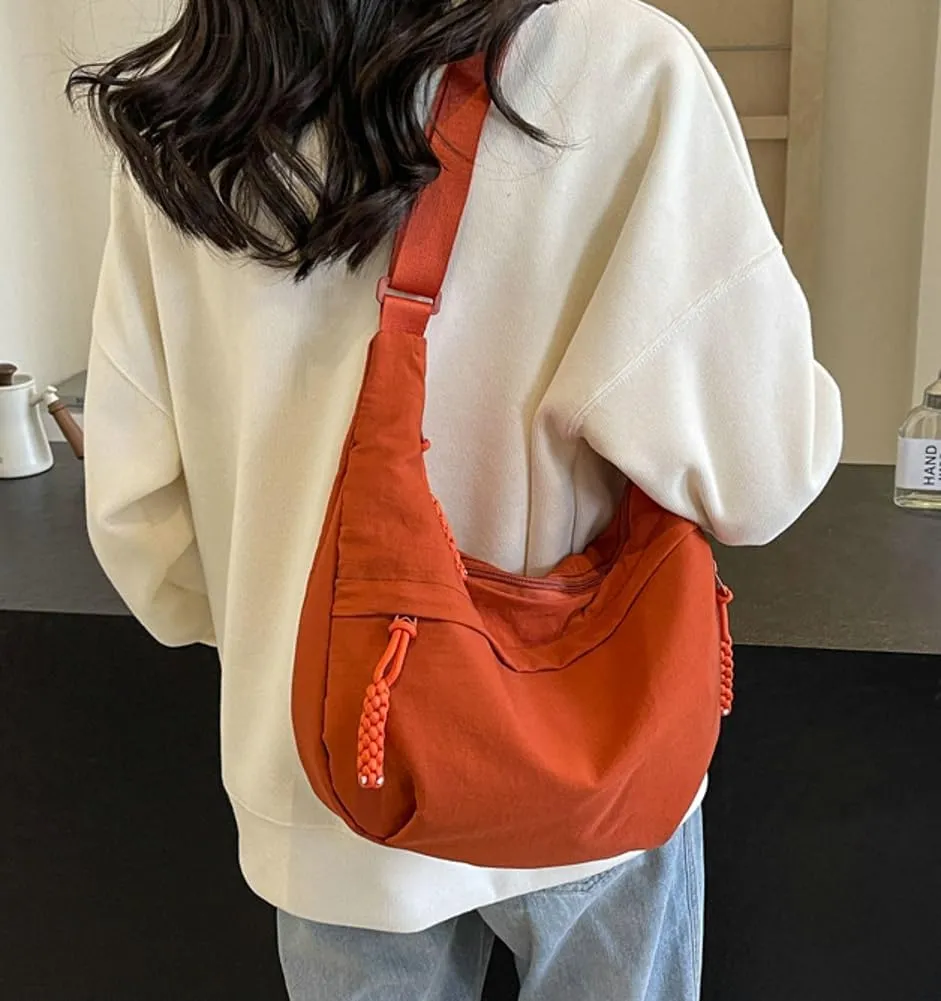 Hobo Bag for Women Men Crescent Shoulder Bag Retro Nylon Canvas Crossbody Bag Slouchy Corduroy Dumpling Bag Purse