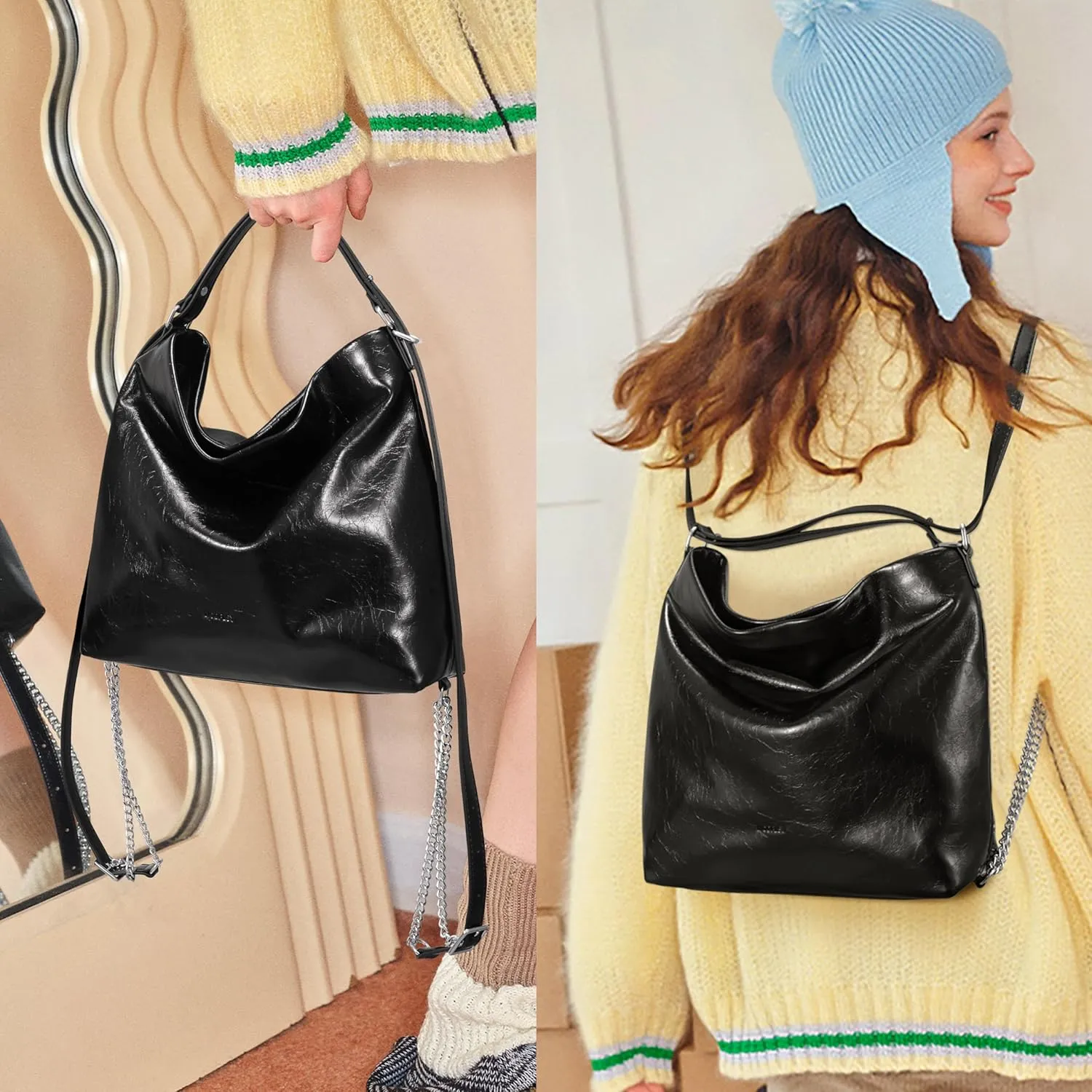 Hobo Bag for Women Vegan Leather Backpack Designer Top Handle Tote Satchel Large Soft Shoulder Purses Handbags