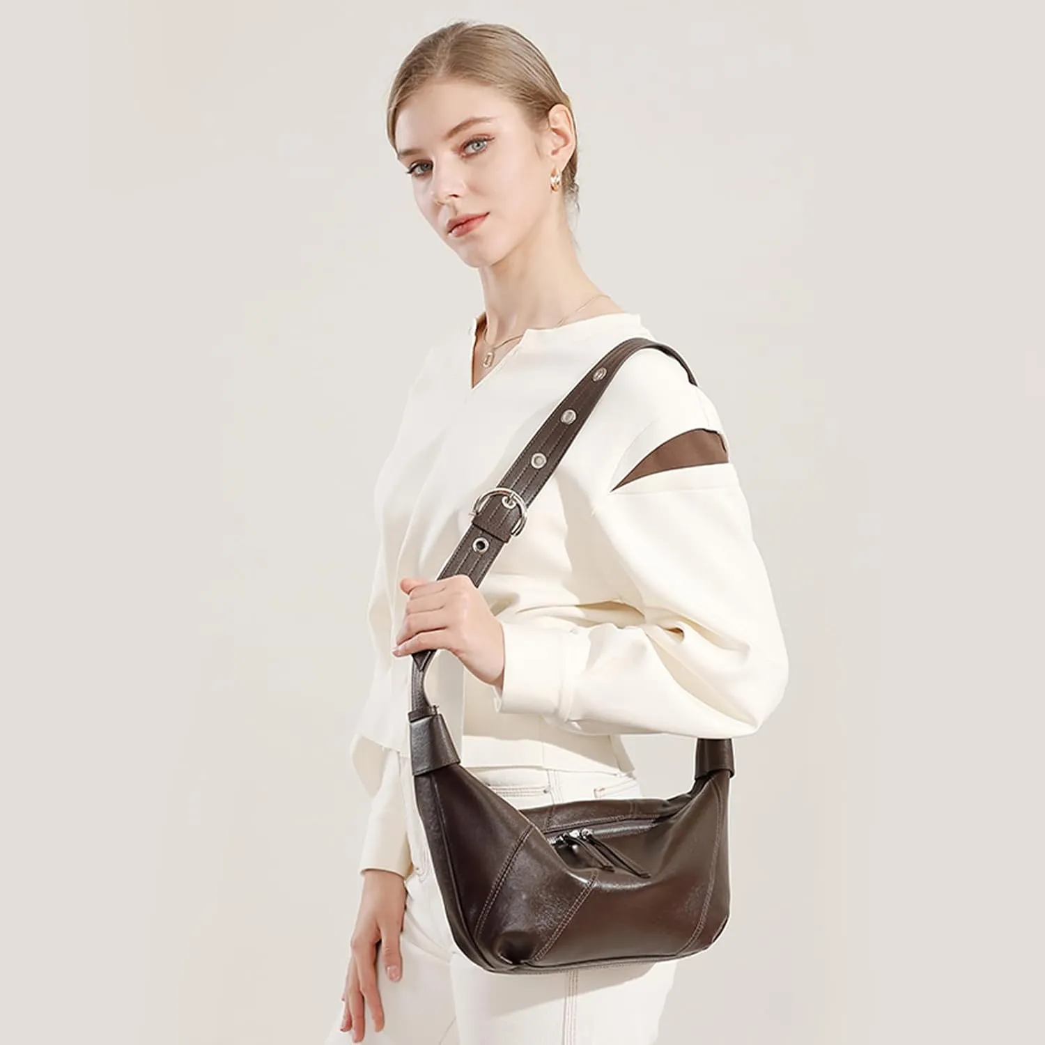 Hobo Bags for Women, Genuine Leather Crossbody Bag for Women, Slouchy Fashion Shoulder Purses