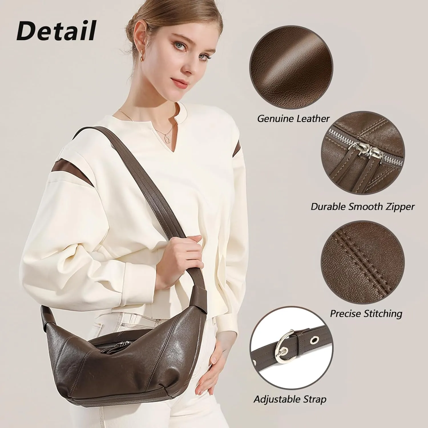 Hobo Bags for Women, Genuine Leather Crossbody Bag for Women, Slouchy Fashion Shoulder Purses