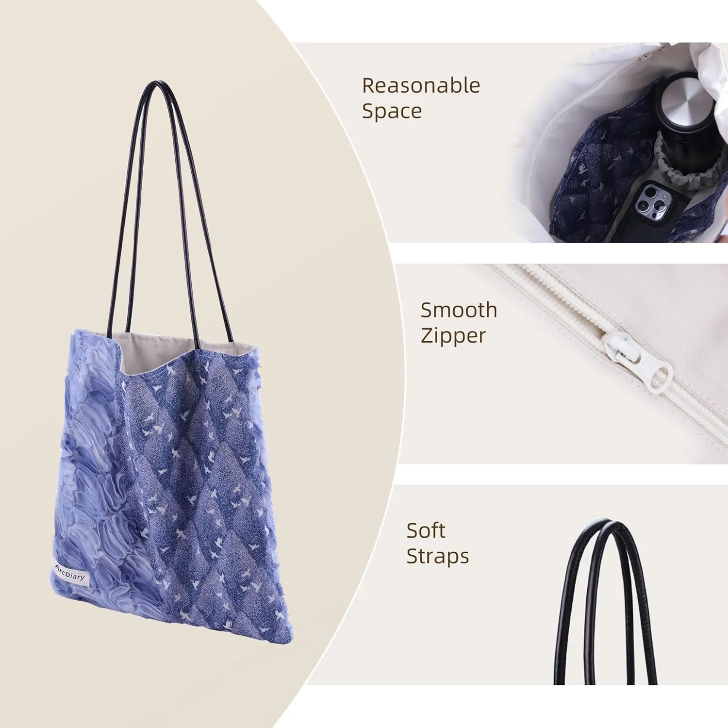 Hobo Bags for Women, Large Capacity Shoulder Tote with Inner Pockets