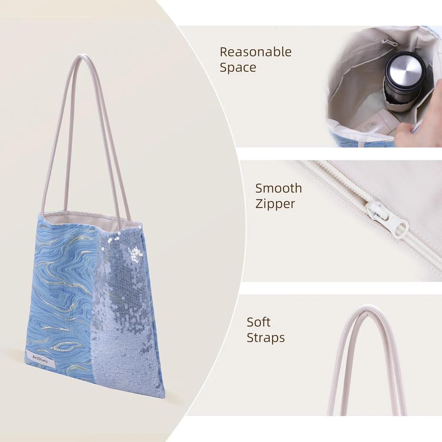 Hobo Bags for Women, Large Capacity Shoulder Tote with Inner Pockets