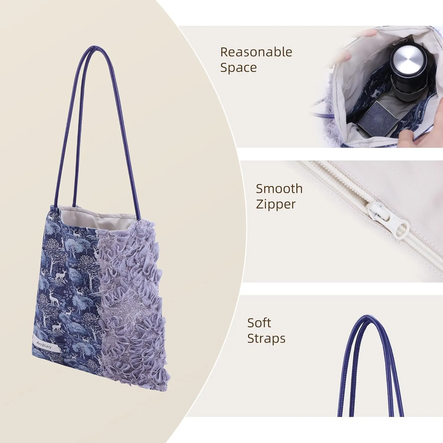 Hobo Bags for Women, Large Capacity Shoulder Tote with Inner Pockets