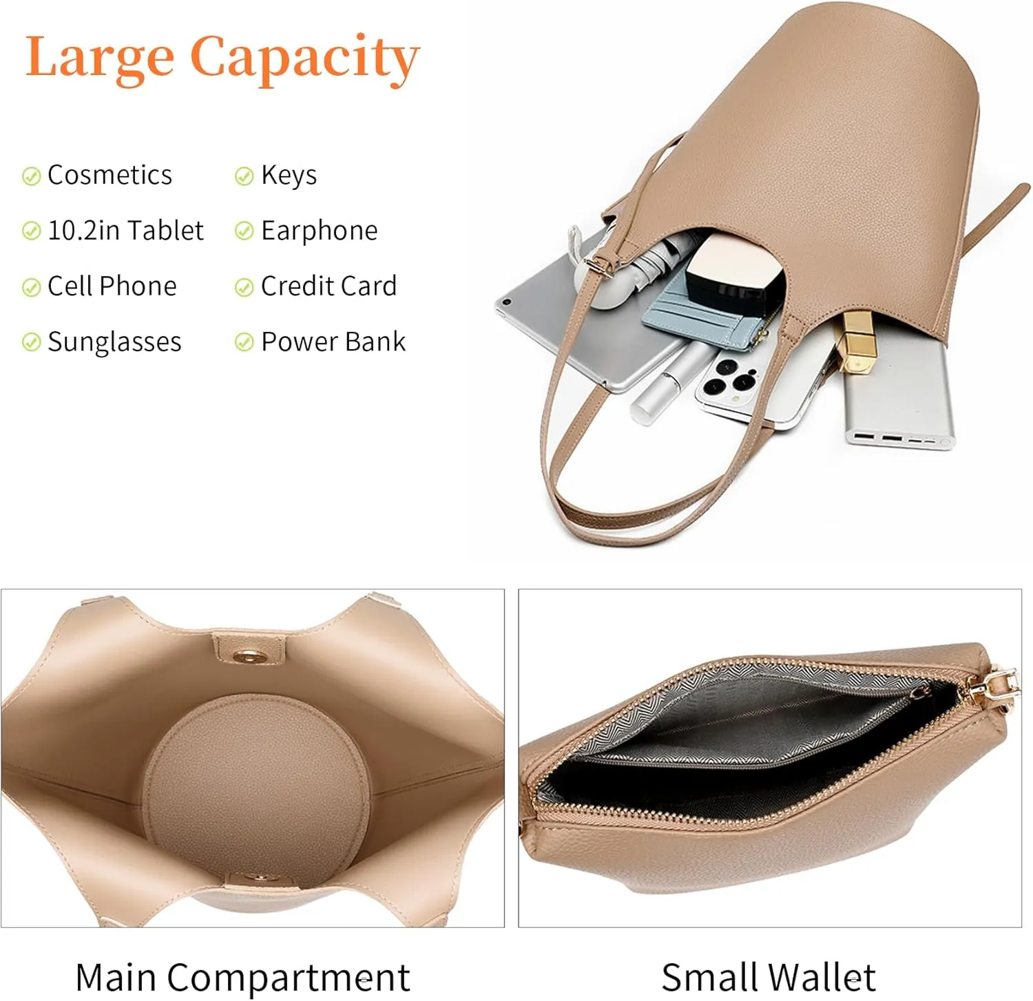 Hobo Bags for Women Leather Bucket Bags Soft Designer Shoulder Purses Ladies Handbags with Coin Purse (White)
