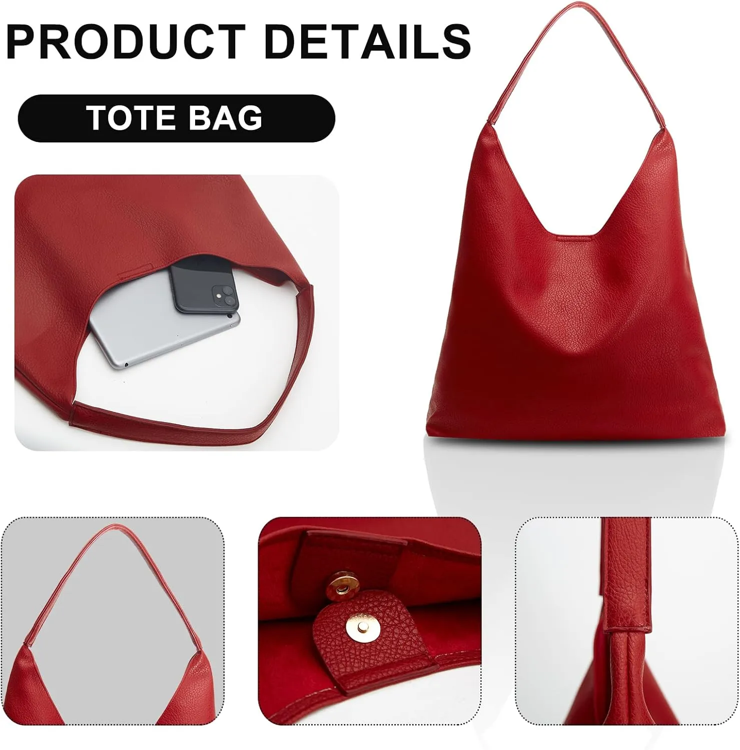 Hobo Bags for Women Soft PU Leather Shoulder Handbag high-capacity Slouchy Tote Purses