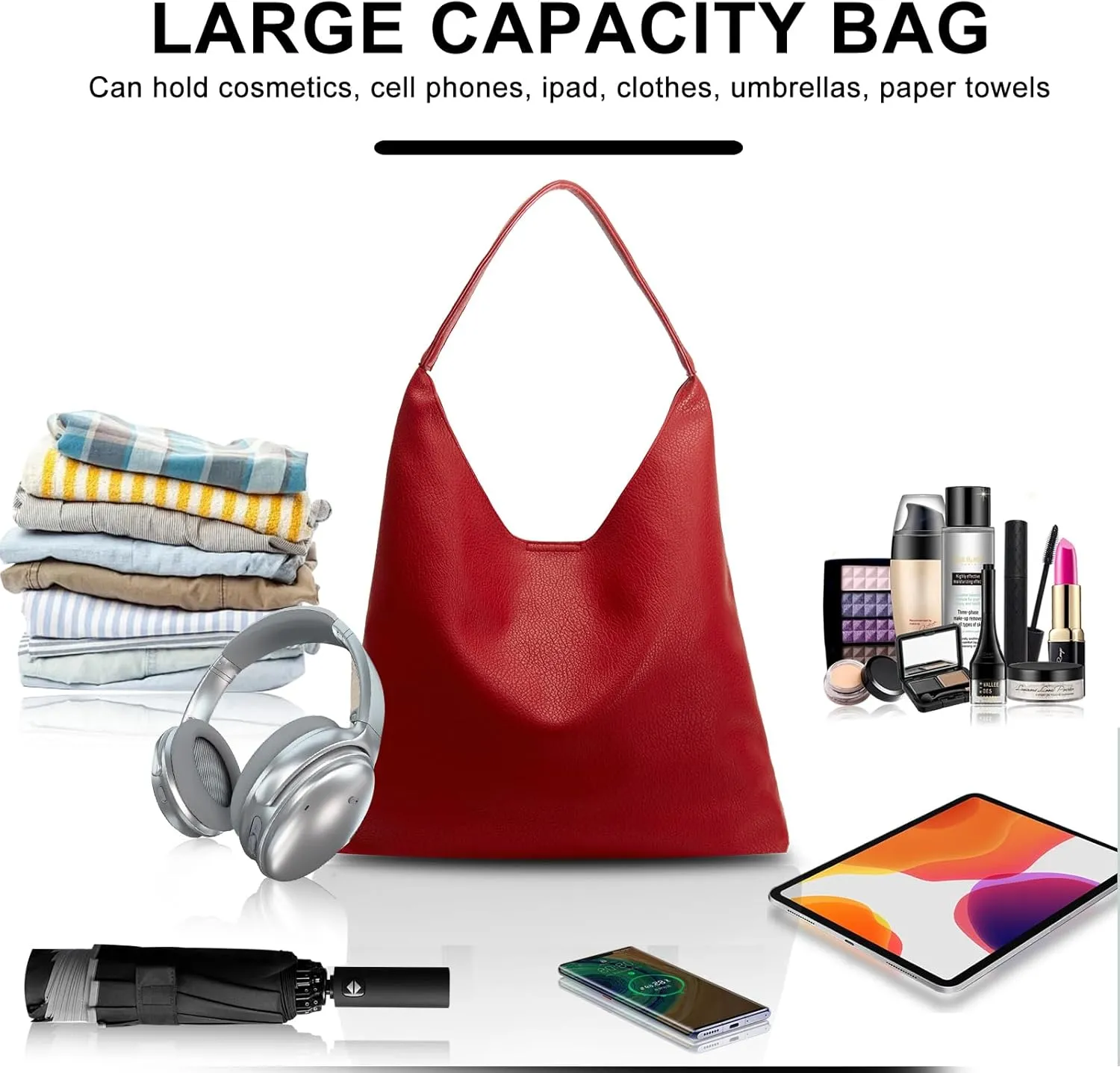 Hobo Bags for Women Soft PU Leather Shoulder Handbag high-capacity Slouchy Tote Purses