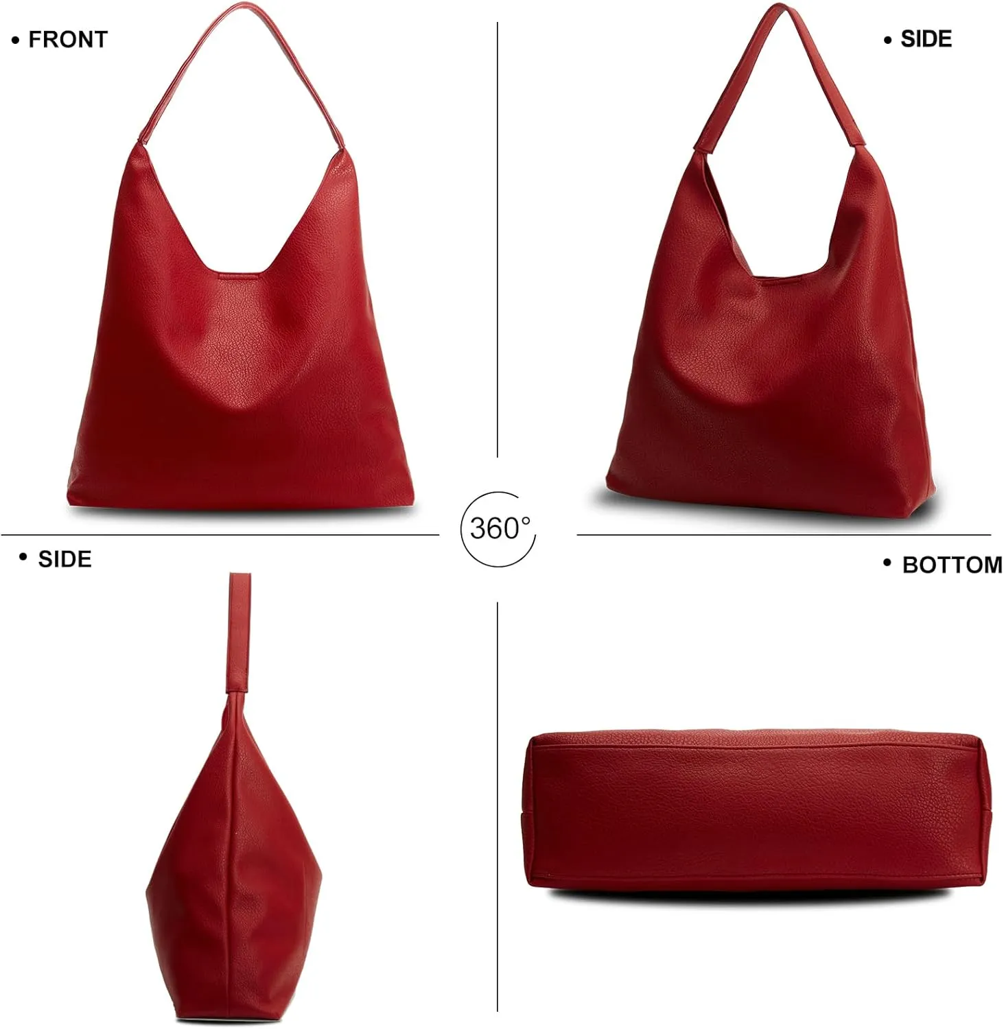 Hobo Bags for Women Soft PU Leather Shoulder Handbag high-capacity Slouchy Tote Purses