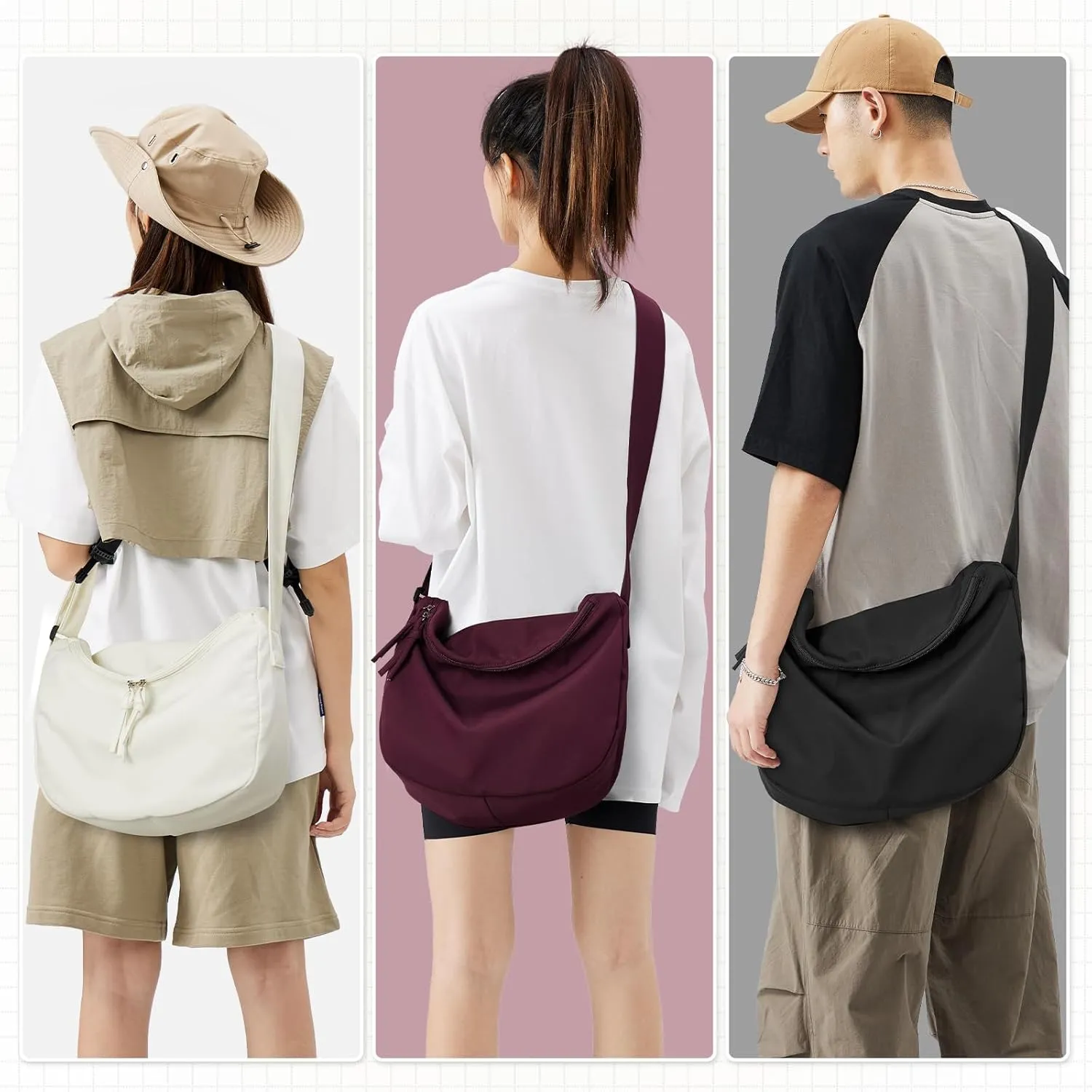Hobo Crossbody Bag for Women, Nylon Crescent Bag, Trendy Dumpling Cross Body Bag, Half Moon Shoulder Bag