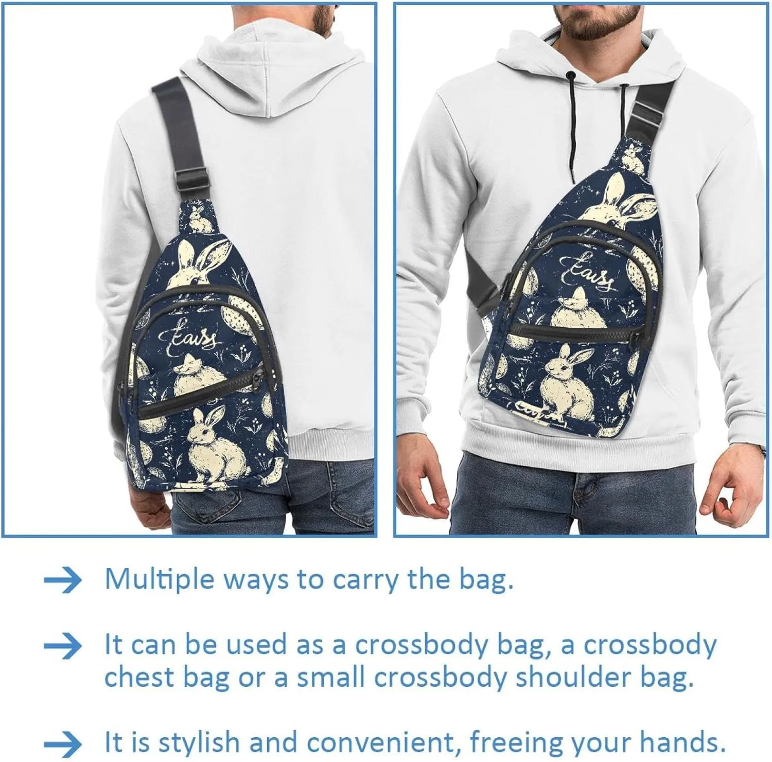 Holy Easter Bunny Easter Eggs Crossbody Bag with Adjustable Shoulder Strap, Shoulder Bag for Men and Women Sling Backpack for Travel, Cycling, Work, Sport