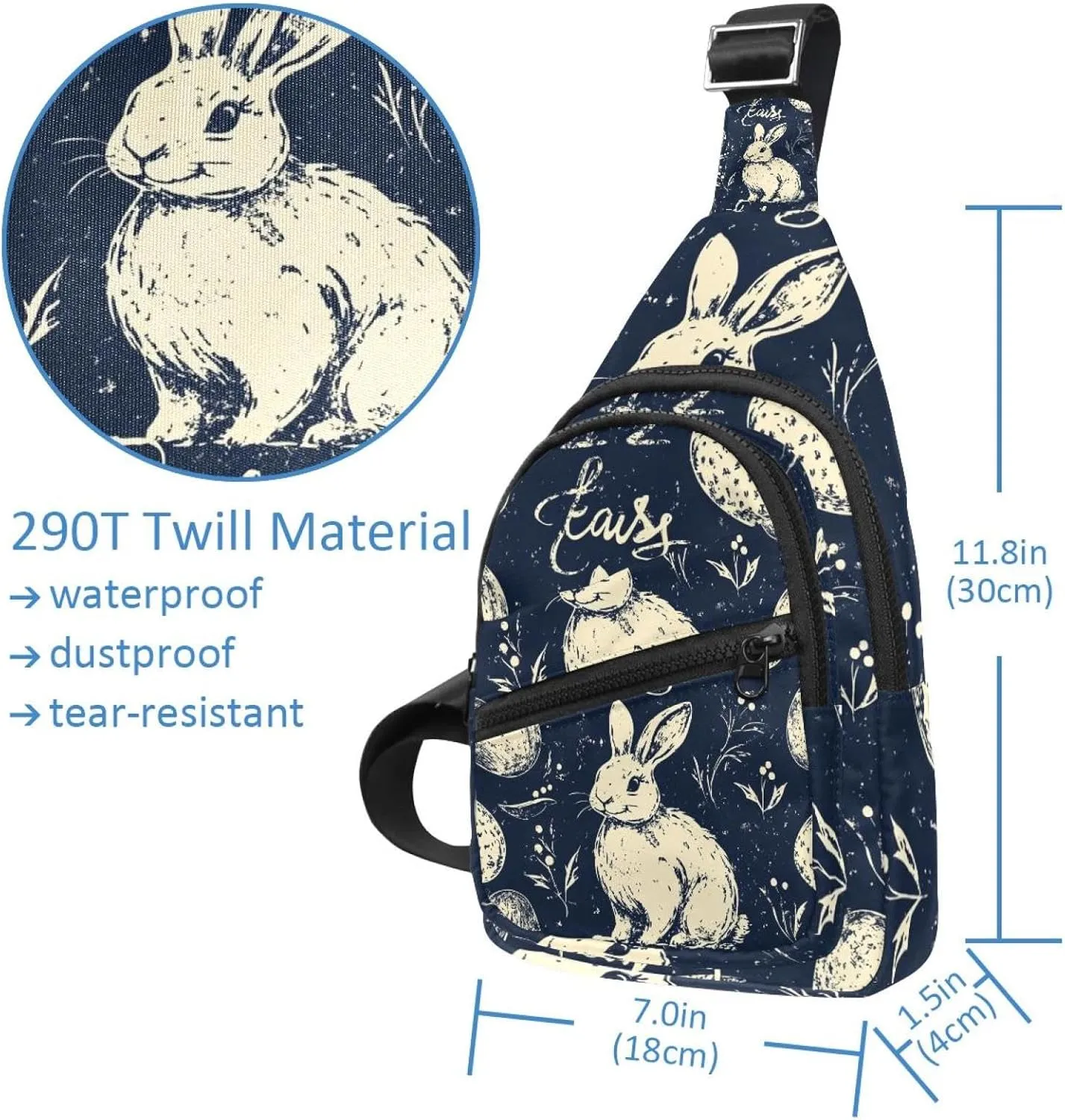 Holy Easter Bunny Easter Eggs Crossbody Bag with Adjustable Shoulder Strap, Shoulder Bag for Men and Women Sling Backpack for Travel, Cycling, Work, Sport