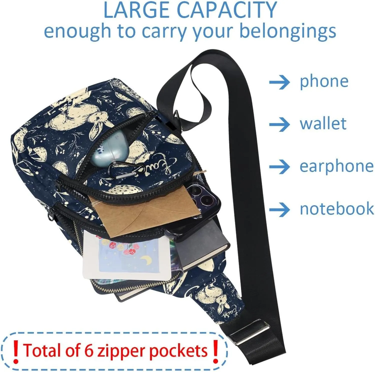 Holy Easter Bunny Easter Eggs Crossbody Bag with Adjustable Shoulder Strap, Shoulder Bag for Men and Women Sling Backpack for Travel, Cycling, Work, Sport