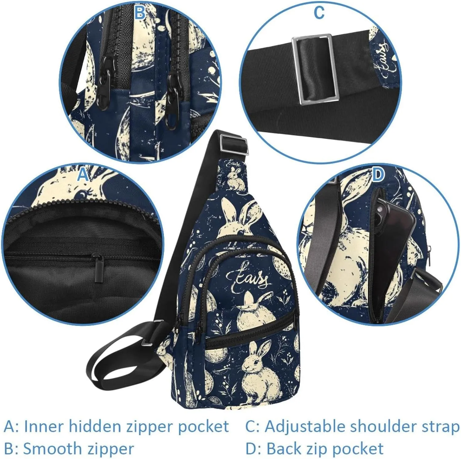 Holy Easter Bunny Easter Eggs Crossbody Bag with Adjustable Shoulder Strap, Shoulder Bag for Men and Women Sling Backpack for Travel, Cycling, Work, Sport