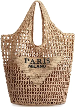 Hommtina Straw Beach Bag - Womens Crossbody Shoulder Vacation Purse for Summer