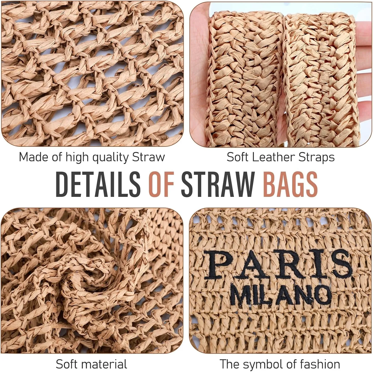 Hommtina Straw Beach Bag - Womens Crossbody Shoulder Vacation Purse for Summer