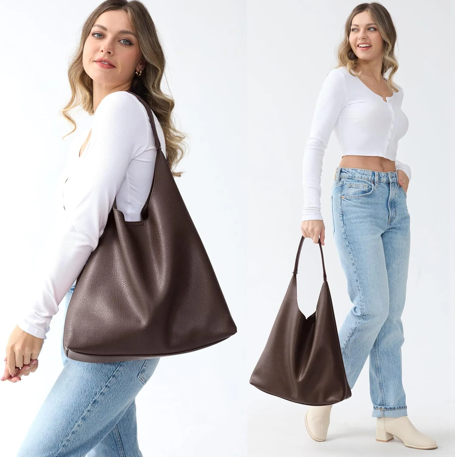 HOXIS Hobo Bags for Women Soft Vegan Leather Shoulder Handbag Slouchy Tote Purses