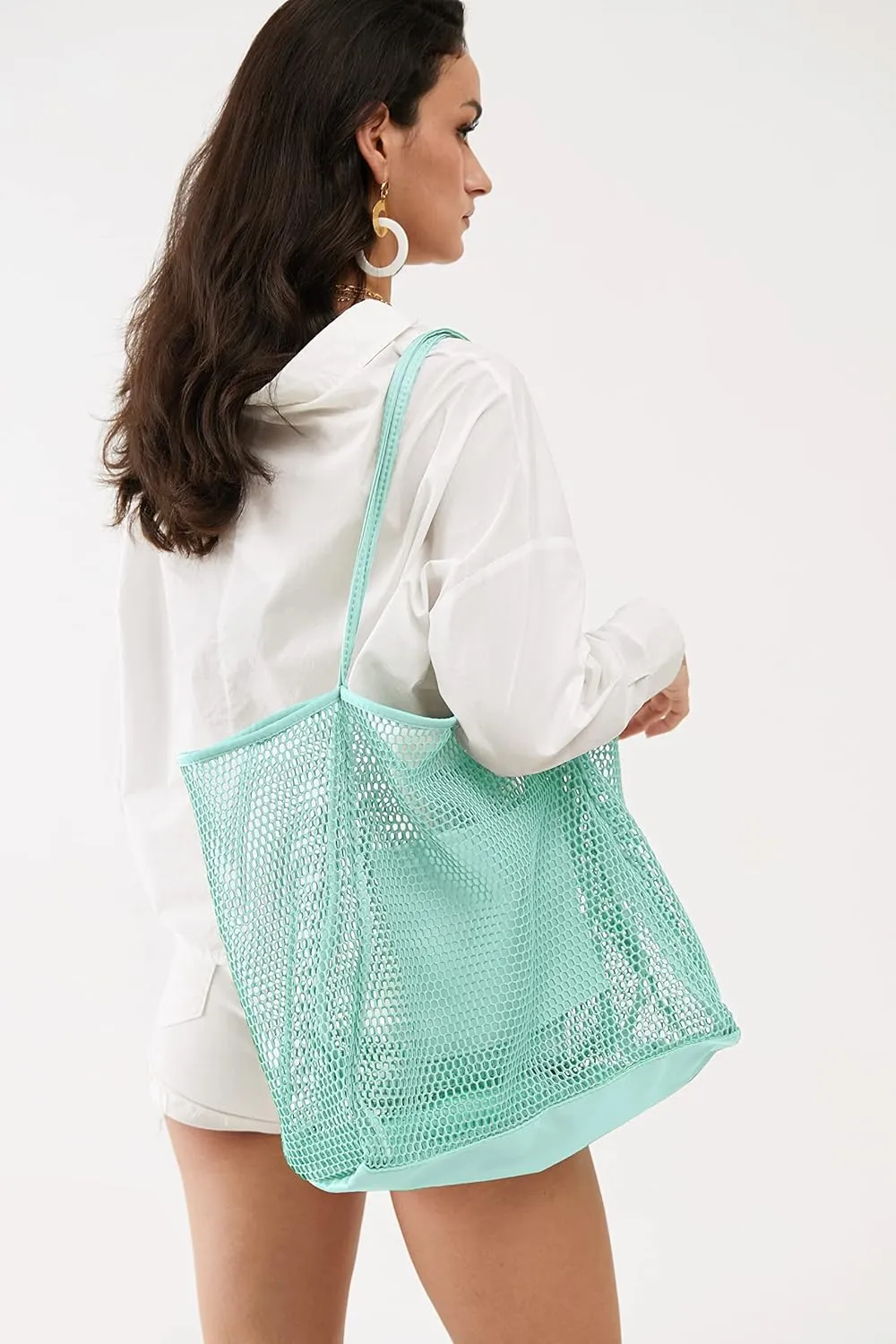 HOXIS Mesh Beach Tote Womens Shoulder Handbag