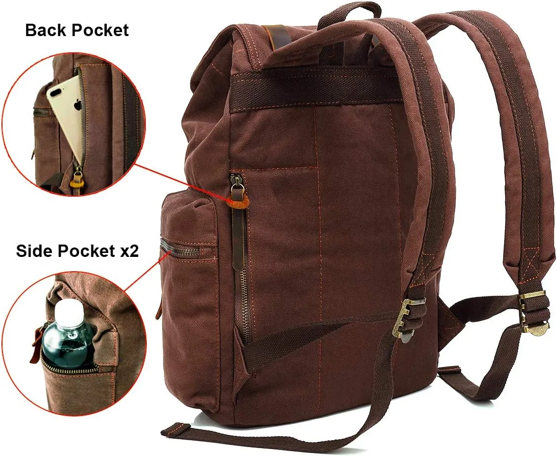 HuaChen Vintage Canvas Backpack, Large Capacity Travel Rucksack for Men Women,Hiking, Camping, School, and Outdoor Activities