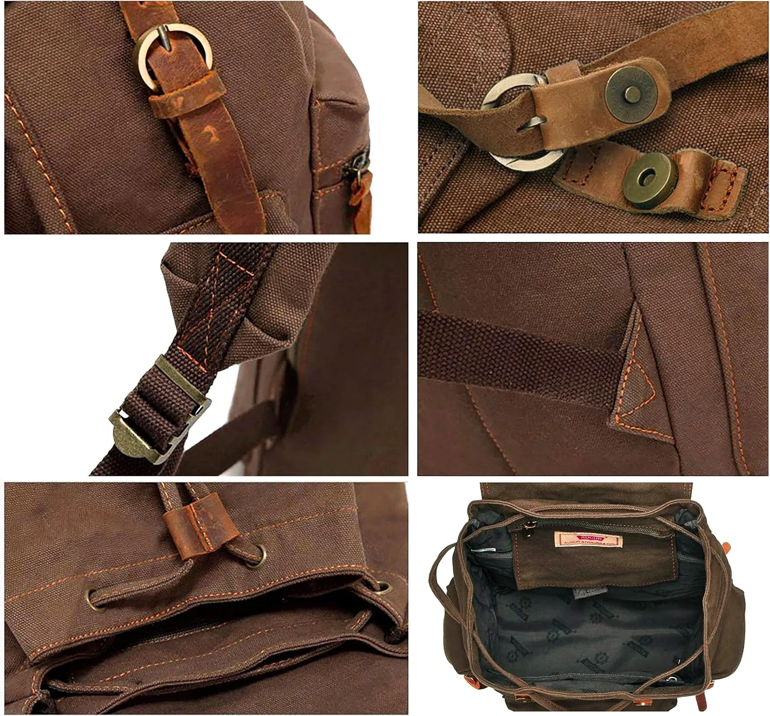 HuaChen Vintage Canvas Backpack, Large Capacity Travel Rucksack for Men Women,Hiking, Camping, School, and Outdoor Activities