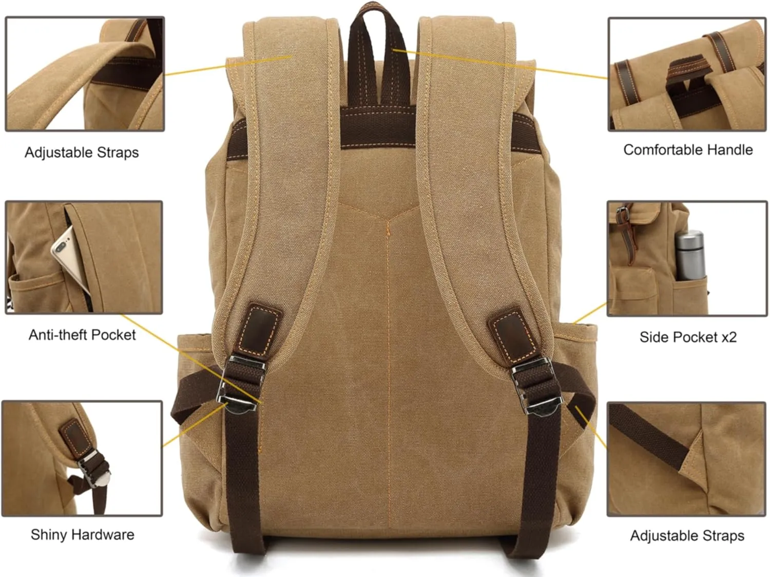 HuaChen Vintage Canvas Backpack, Mens Travel Rucksack for Laptop Hiking Bag (M83_Green)