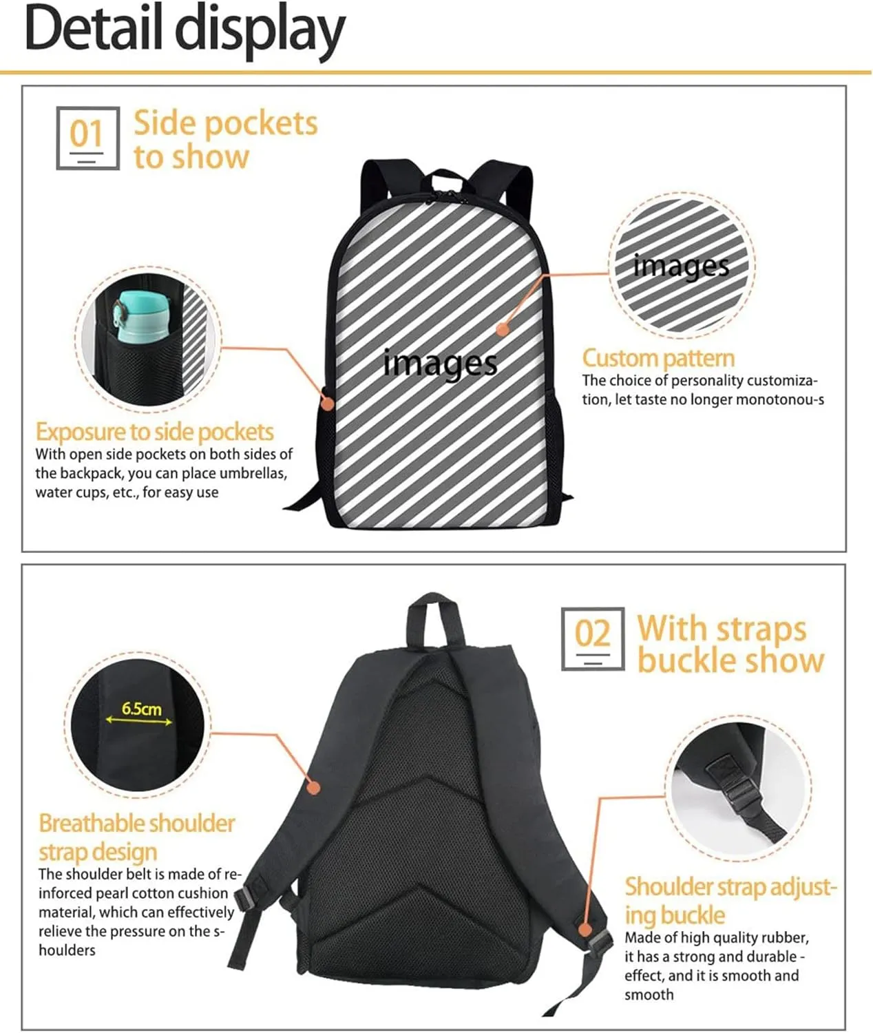 HUIACONG African Girls Backpack for Elementary School Bag with Bottle Pocket Brown Kids Bookbags Girls Ages 9-11 Student Book Bags Hiking Travel Back Packs Lightweight