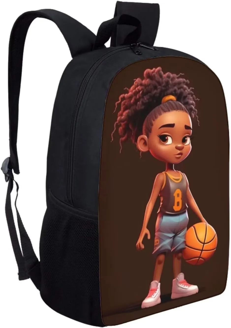 HUIACONG African Girls Kids Backpack for Girls Elementary School Bags Children Bookbag with Water Bottle Pockets, Basketball Kids Back Pack Heavy Duty Outdoor Casual Travel Hiking Daypack