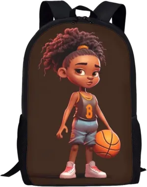 HUIACONG African Girls Kids Backpack for Girls Elementary School Bags Children Bookbag with Water Bottle Pockets, Basketball Kids Back Pack Heavy Duty Outdoor Casual Travel Hiking Daypack