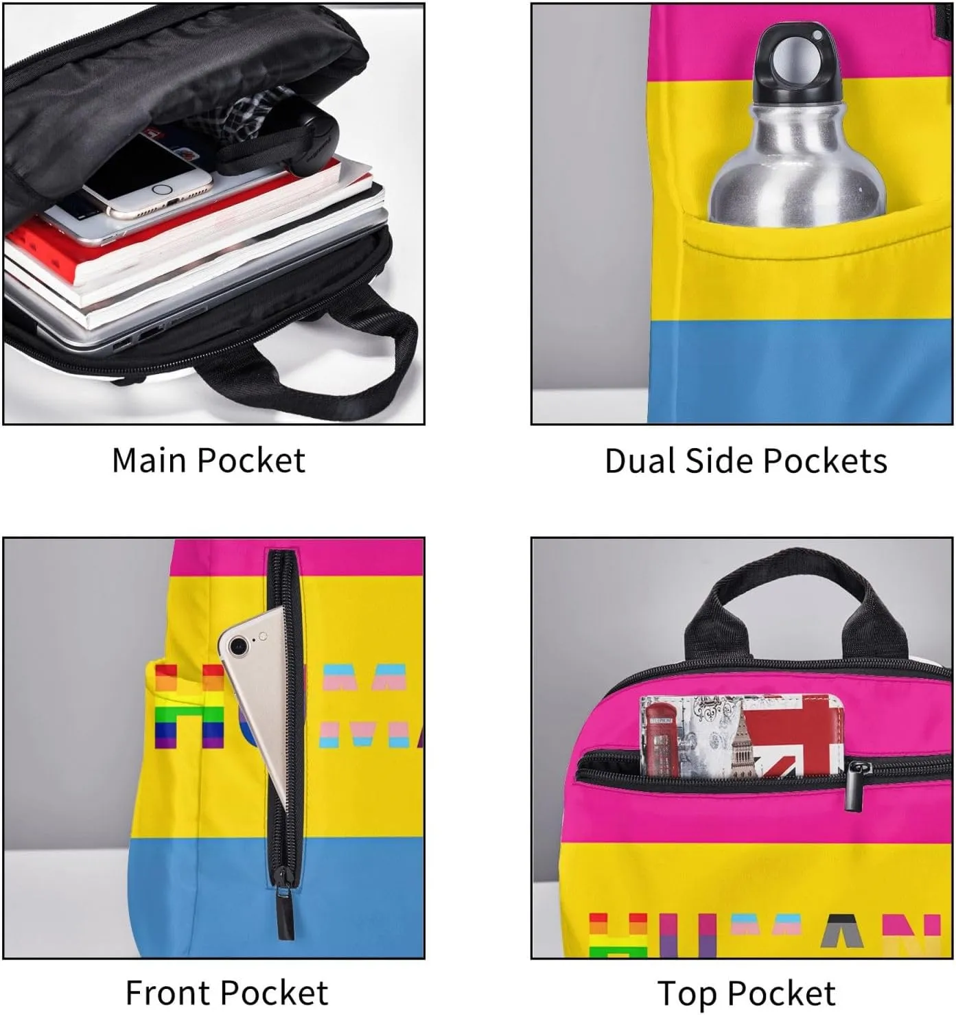 Human LGBT Pride Rainbow Gay Travel Laptop Backpack Casual Backpacks Double Shoulder Daypack Notebook Rucksack Work Bags Sports Bag for Gym Hiking Camping Beach