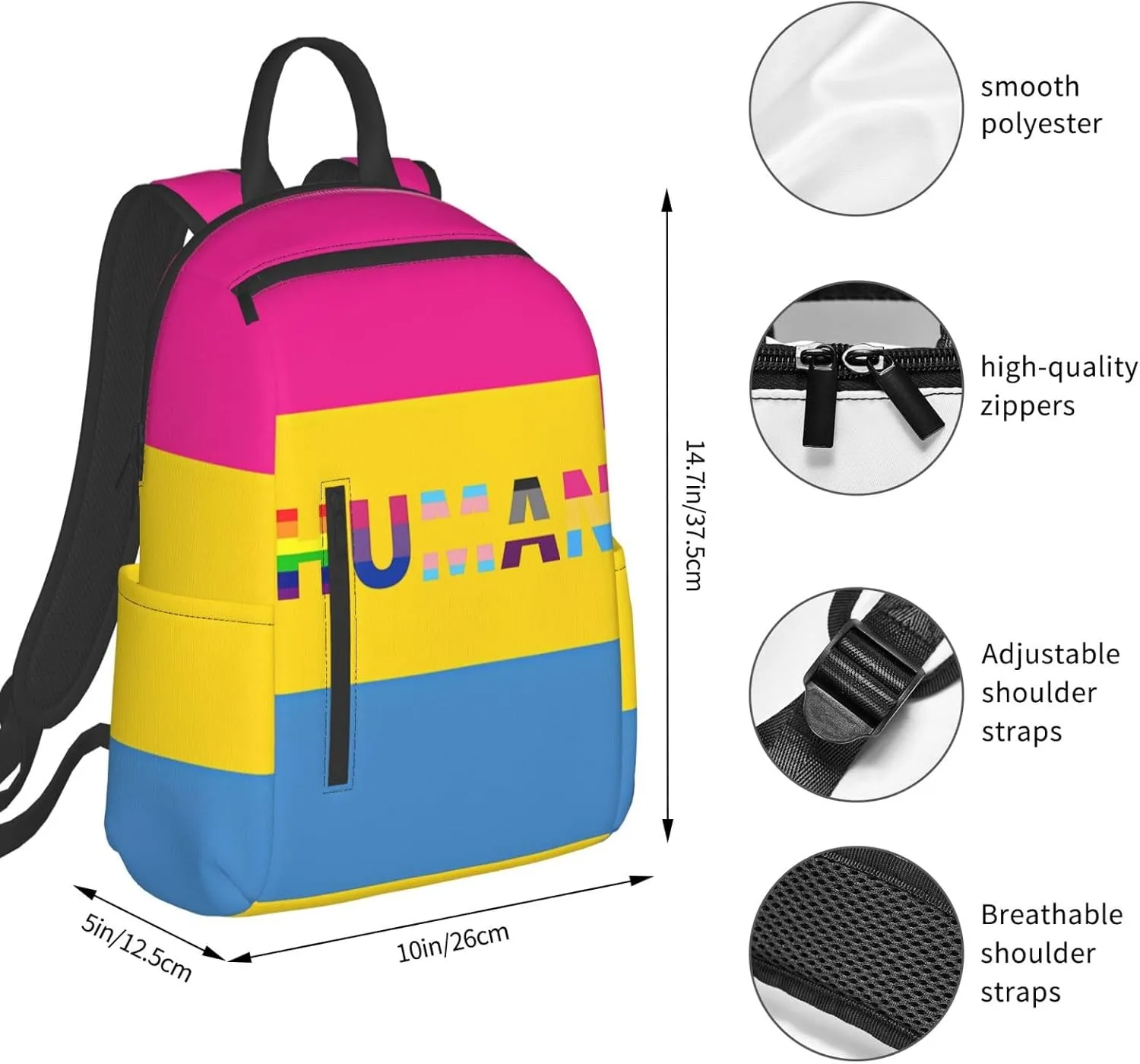Human LGBT Pride Rainbow Gay Travel Laptop Backpack Casual Backpacks Double Shoulder Daypack Notebook Rucksack Work Bags Sports Bag for Gym Hiking Camping Beach