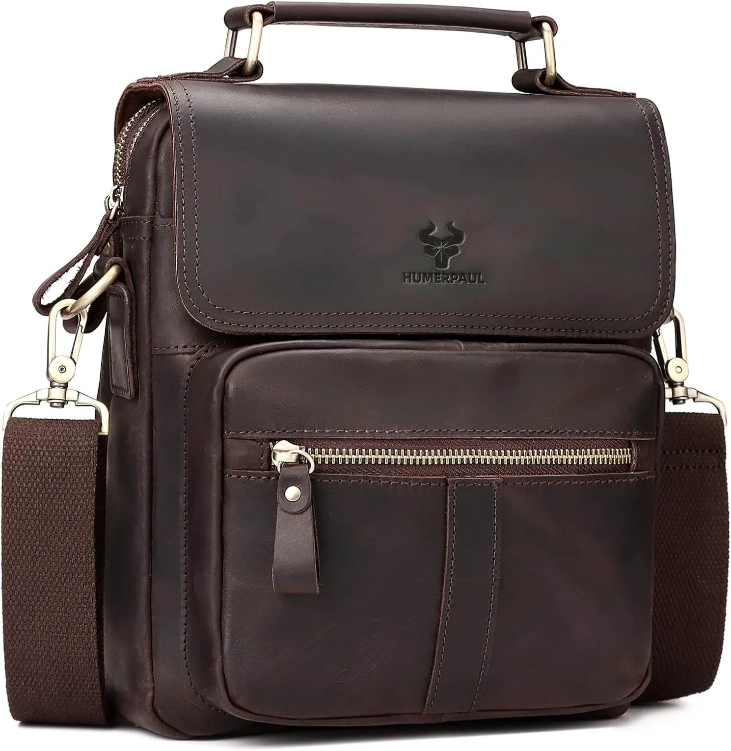 HUMERPAUL Leather Messenger Bag for Men, Shoulder Crossbody Bag with Adjustable Straps for Work Business