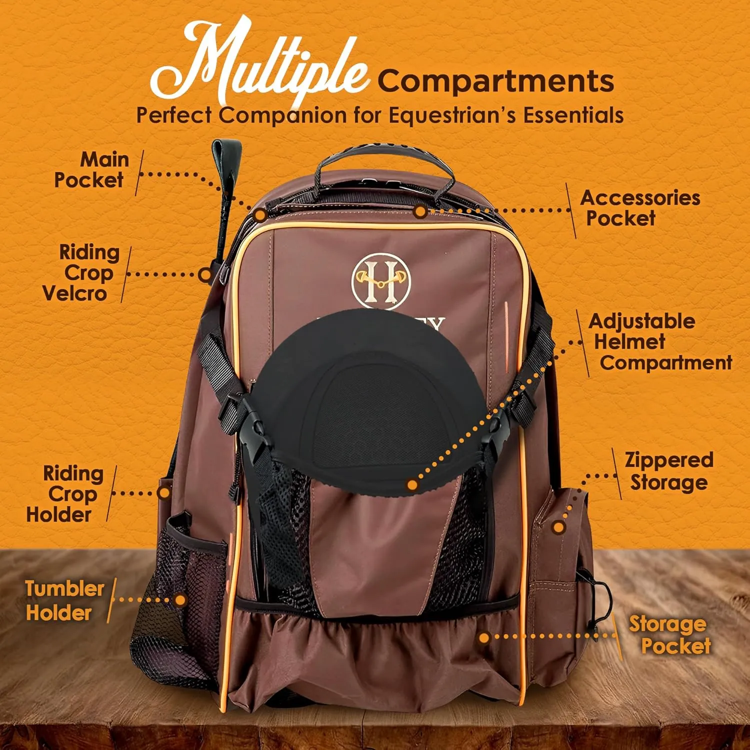 Huntley Equestrian Deluxe Heavy Duty Nylon Exterior Storage Fabric Backpack Adjustable Shoulder Straps