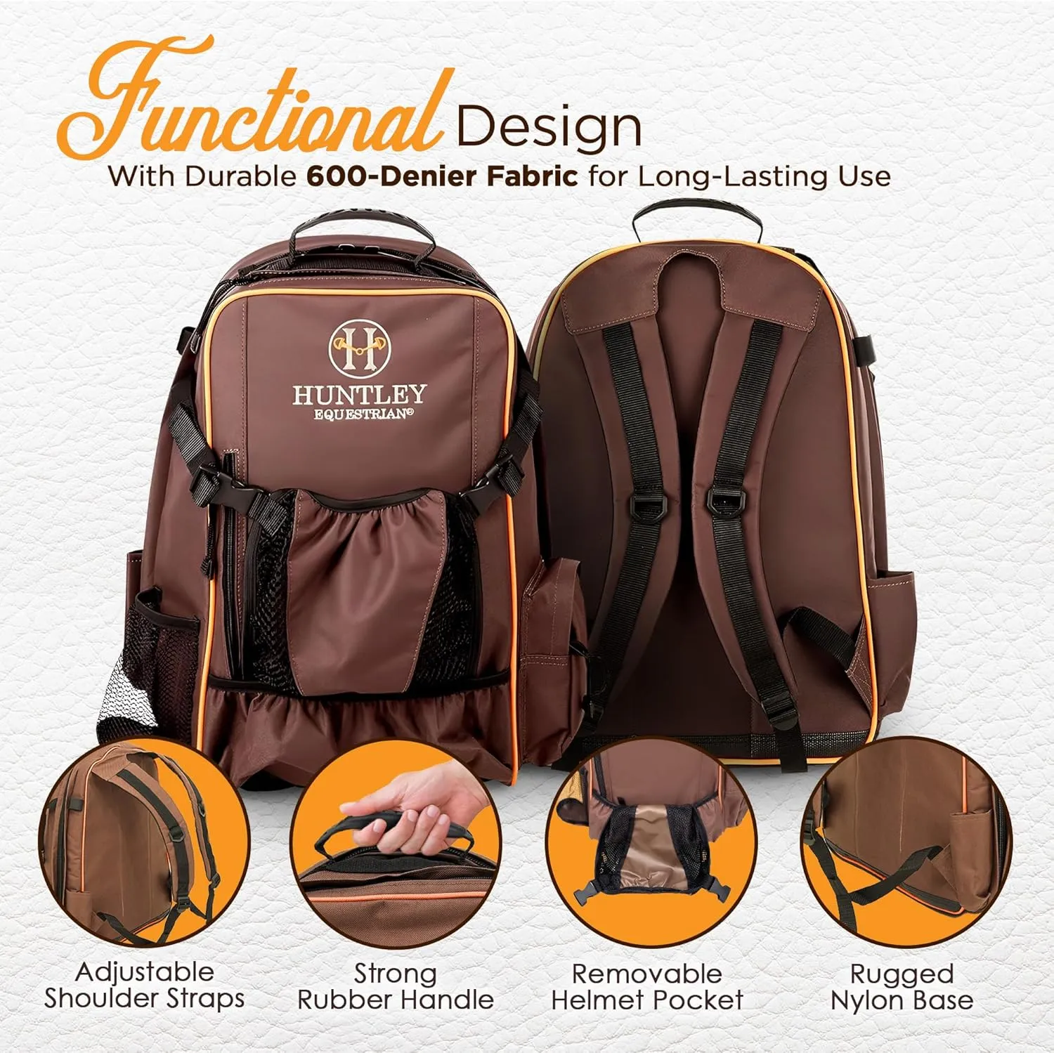 Huntley Equestrian Deluxe Heavy Duty Nylon Exterior Storage Fabric Backpack Adjustable Shoulder Straps