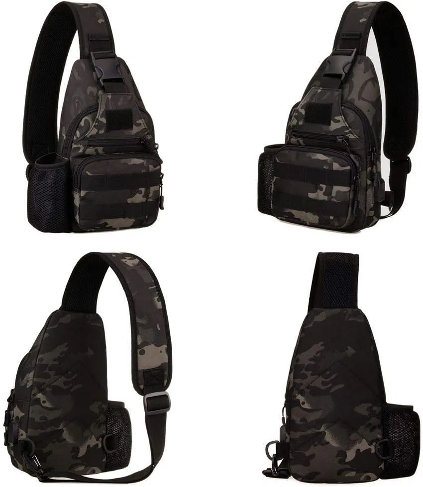 HUNTVP Small Tactical Sling Chest Pack Bag Molle Daypack Backpack Military Crossbody (Type2-Camo)