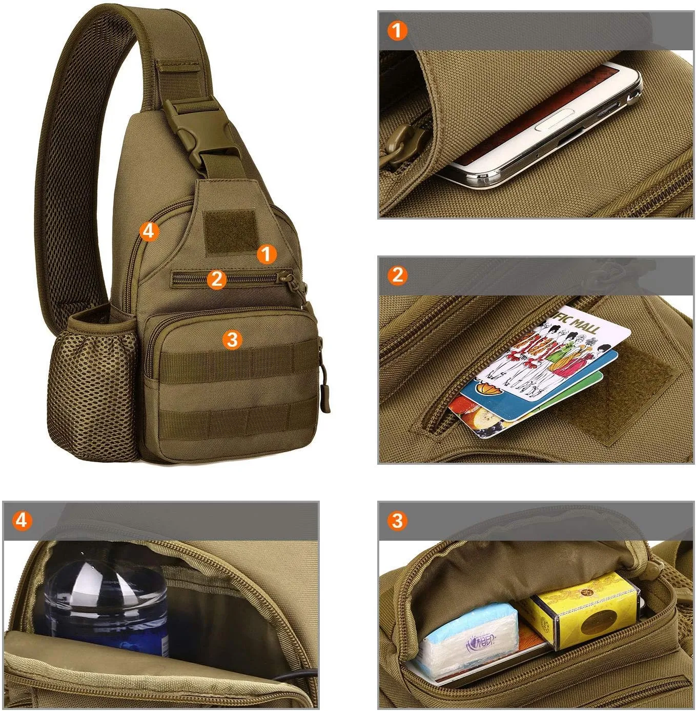 HUNTVP Small Tactical Sling Chest Pack Bag Molle Daypack Backpack Military Crossbody (Type2-Camo)