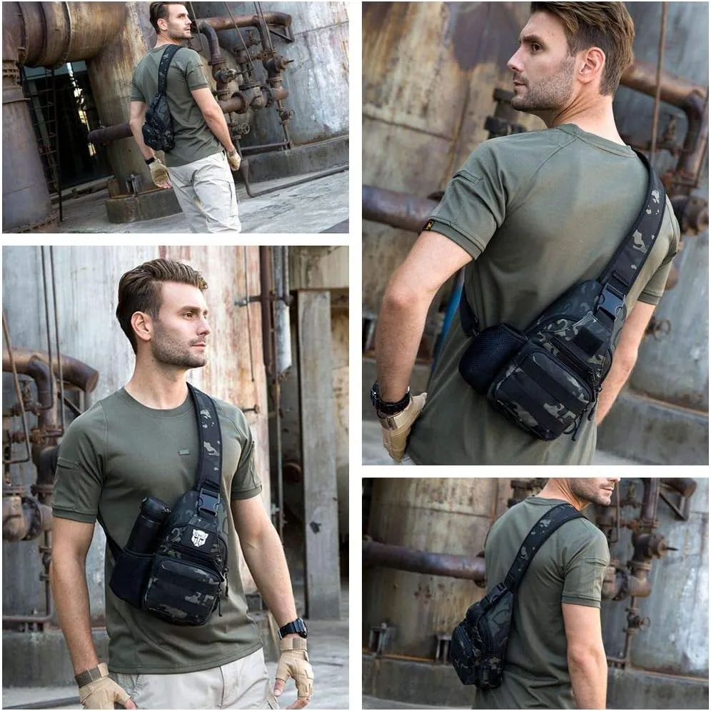 HUNTVP Small Tactical Sling Chest Pack Bag Molle Daypack Backpack Military Crossbody (Type2-Camo)
