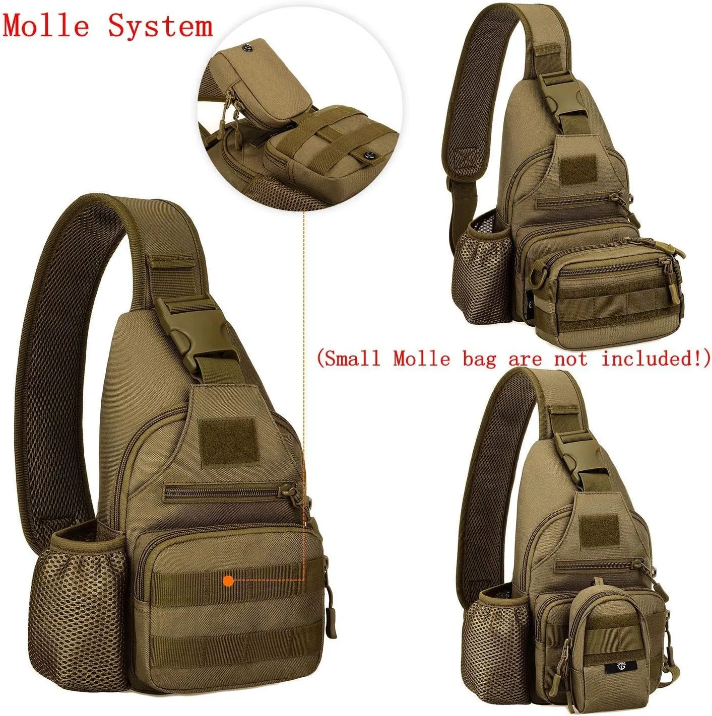 HUNTVP Small Tactical Sling Chest Pack Bag Molle Daypack Backpack Military Crossbody (Type2-Camo)