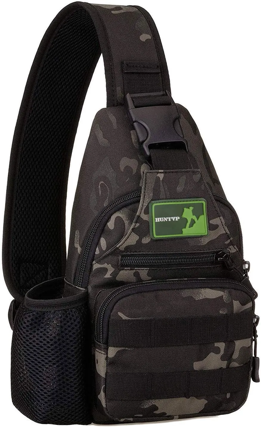 HUNTVP Small Tactical Sling Chest Pack Bag Molle Daypack Backpack Military Crossbody (Type2-Camo)