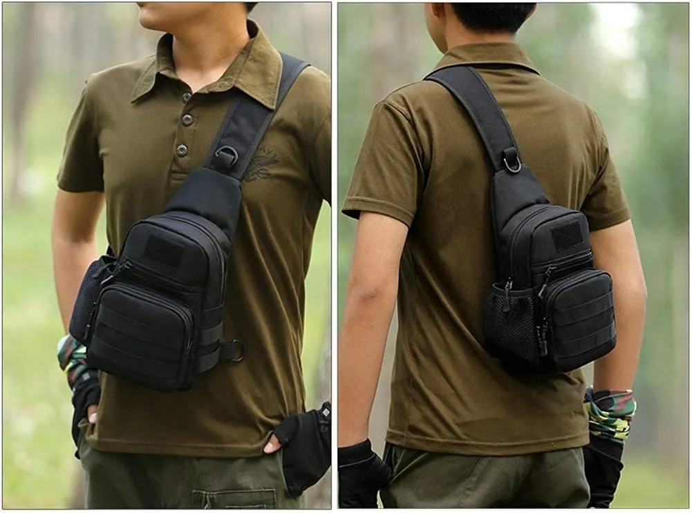 Huntvp Small Tactical Sling Chest Pack Bag Molle Daypack Backpack Military Crossbody，Type1- Black
