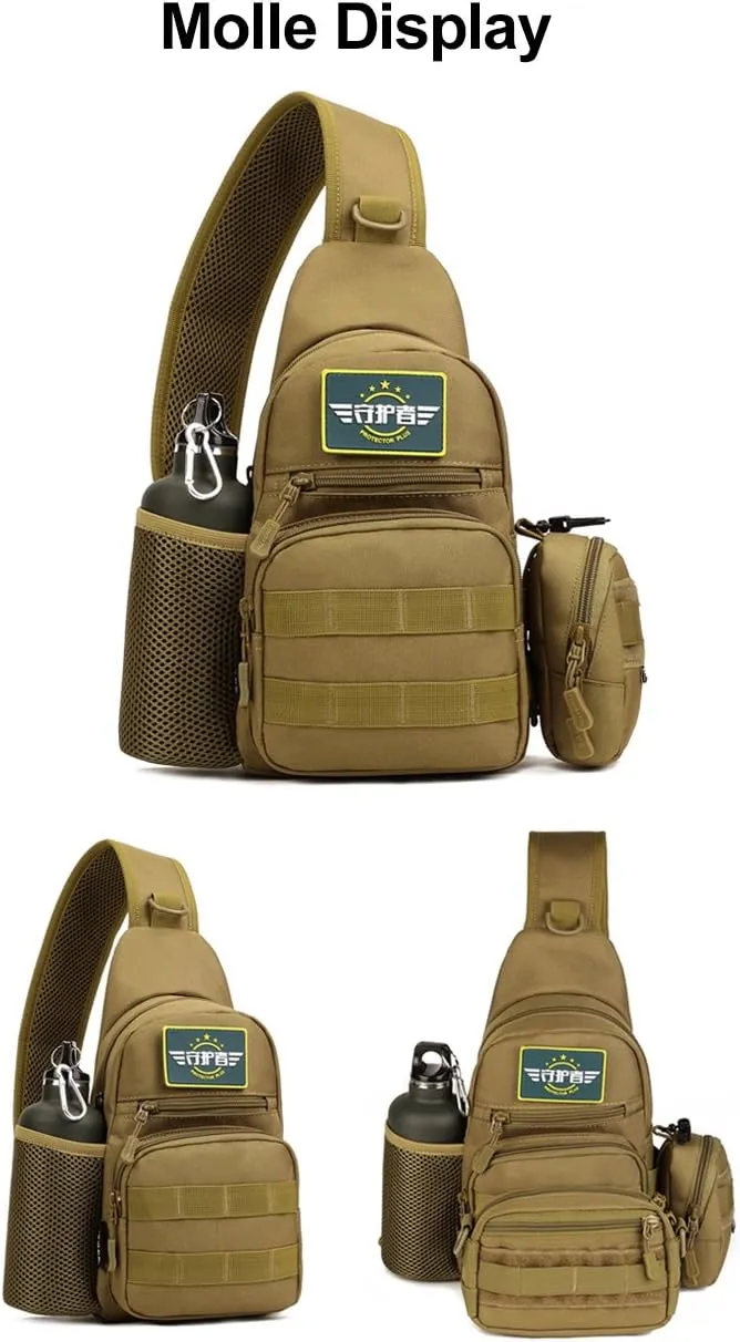 Huntvp Small Tactical Sling Chest Pack Bag Molle Daypack Backpack Military Crossbody，Type1-Coyote Brown