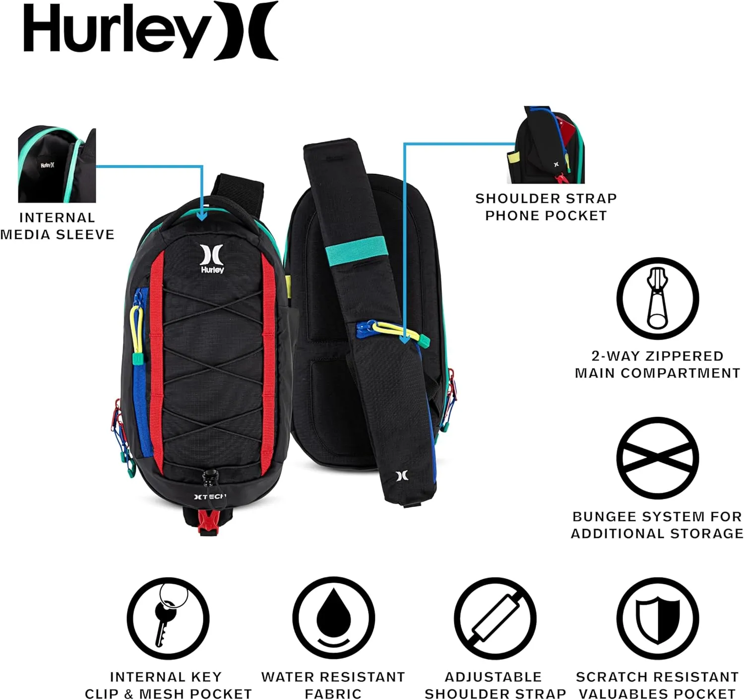 Hurley Men's Crossbody Sling Bag, Hyper Cobalt, One Size