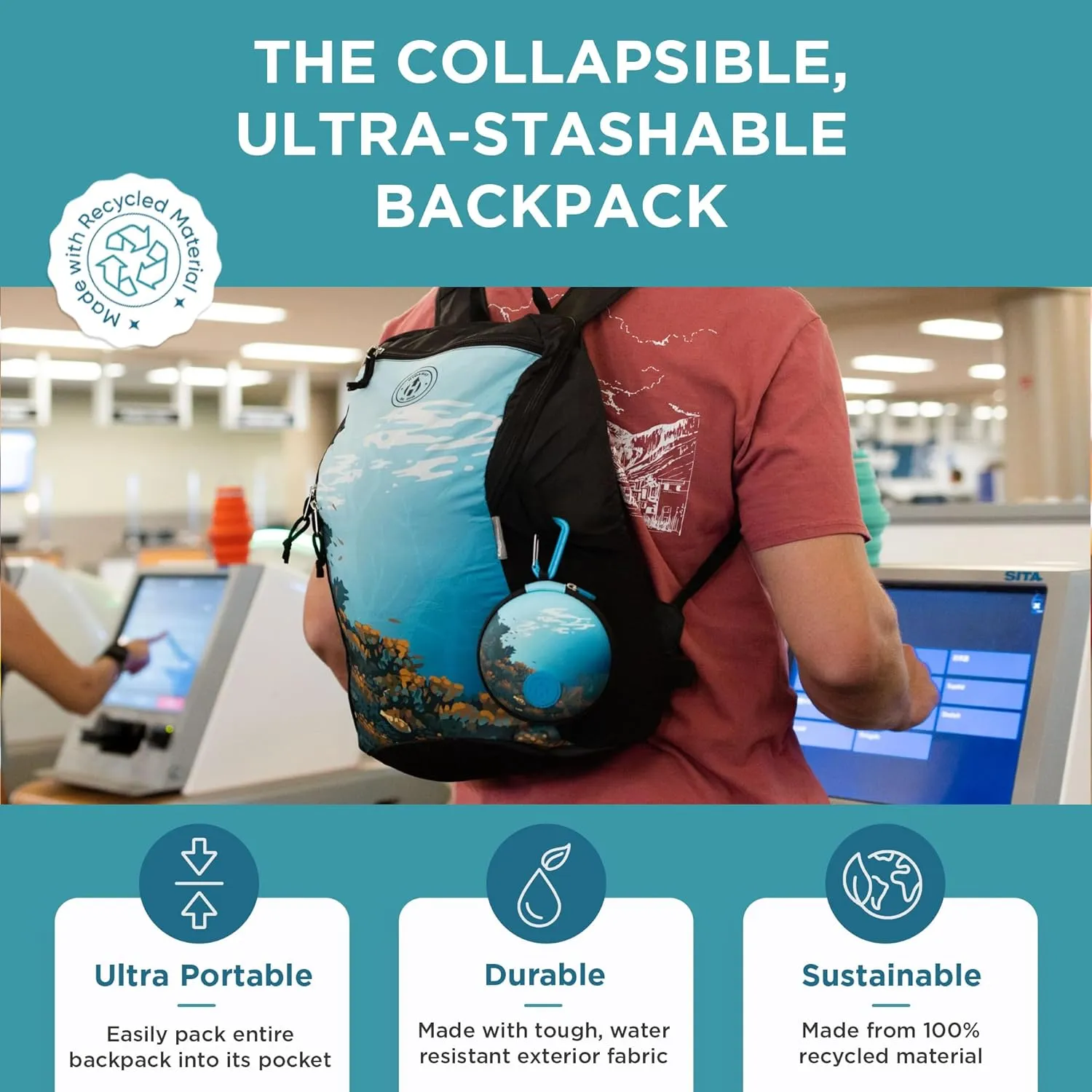 HYDAWAY Collapsible Backpack for Travel - 15L I Lightweight Packable Daypack for Backpacking, Work & Traveling I Adjustable, Foldable, Water Resistant Hiking Day Pack for Men, Women and Kids