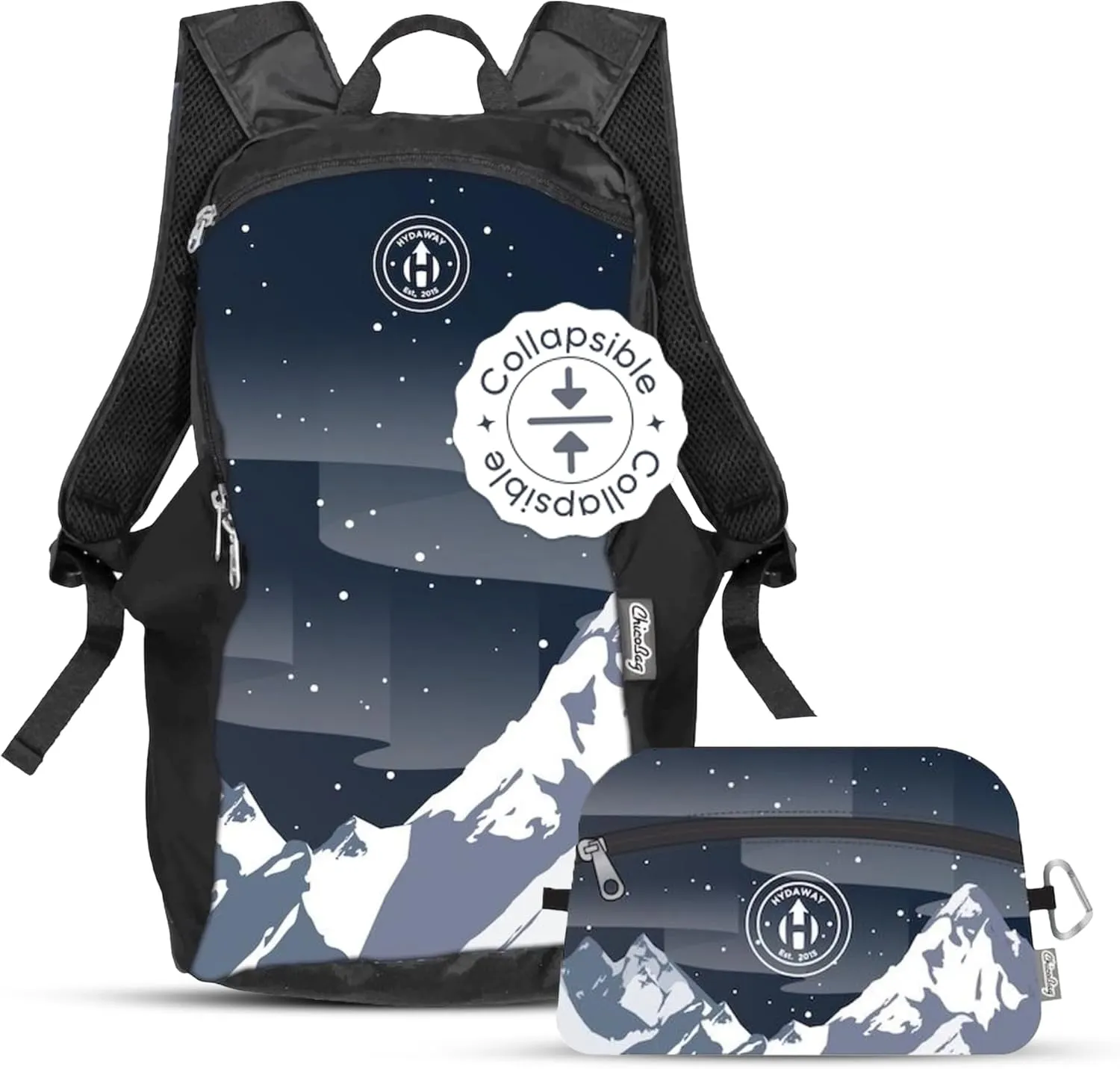 HYDAWAY Collapsible Backpack for Travel - 15L I Lightweight Packable Daypack for Backpacking, Work & Traveling I Adjustable, Foldable, Water Resistant Hiking Day Pack for Men, Women and Kids