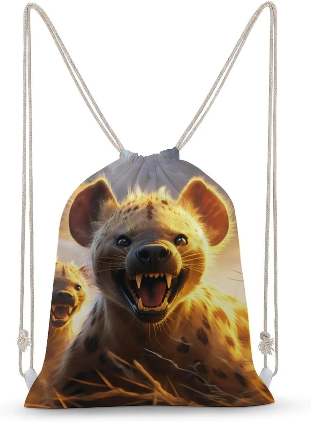 Hyenas Waiting for Predation Drawstring Backpack Canvas Draw String Back Bag Sackpack Sport Daypack for Travel Gym Shopping