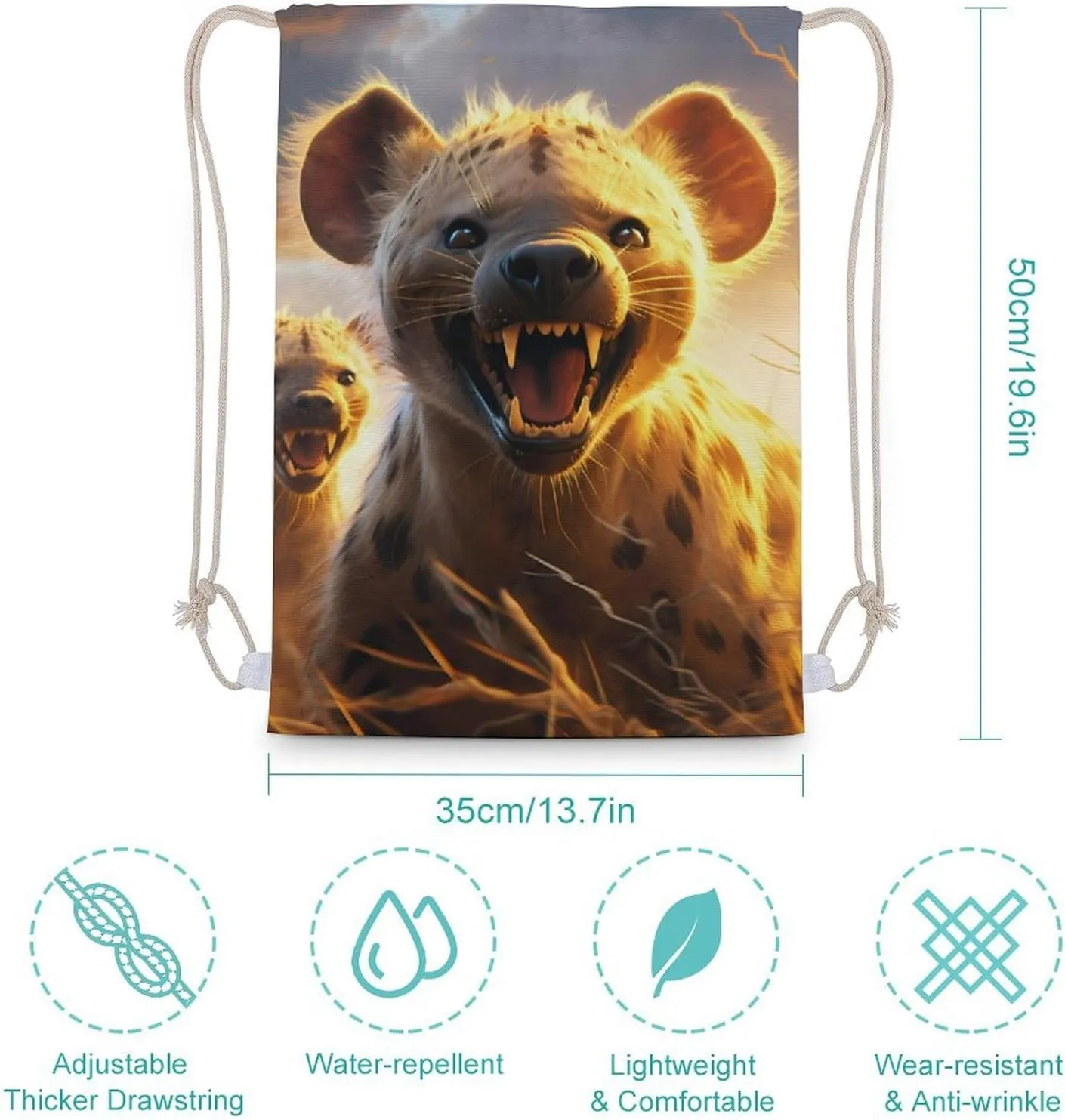 Hyenas Waiting for Predation Drawstring Backpack Canvas Draw String Back Bag Sackpack Sport Daypack for Travel Gym Shopping