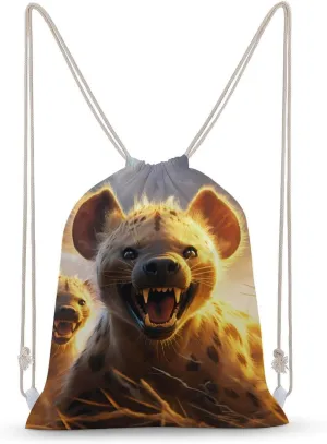 Hyenas Waiting for Predation Drawstring Backpack Canvas Draw String Back Bag Sackpack Sport Daypack for Travel Gym Shopping