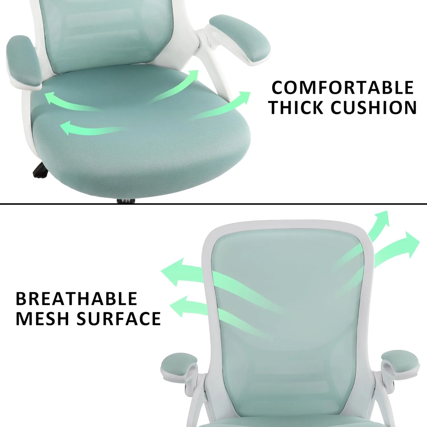 HYLONE Ergonomic Office Chair, Desk Chair Home Mesh Office Chair Flip Up Arms Task Chair