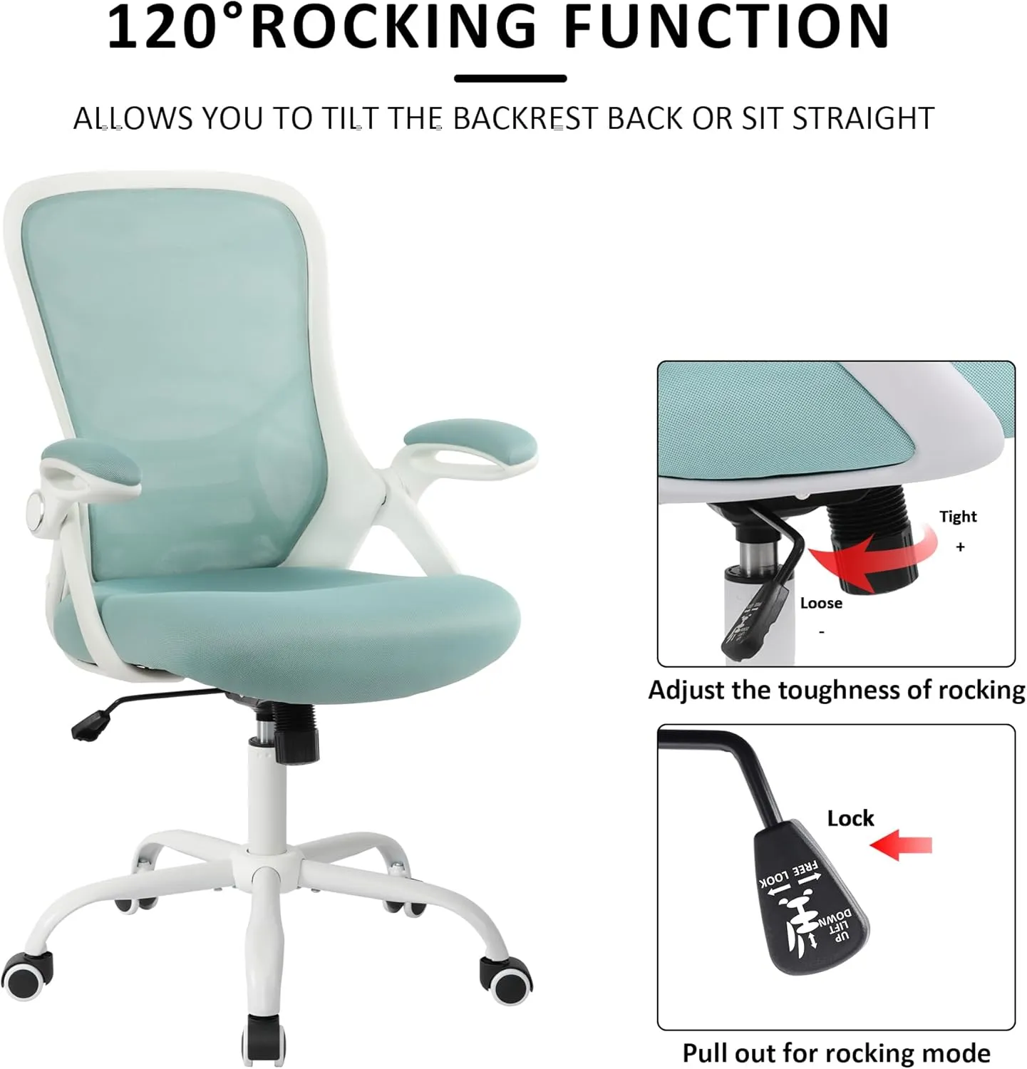 HYLONE Ergonomic Office Chair, Desk Chair Home Mesh Office Chair Flip Up Arms Task Chair