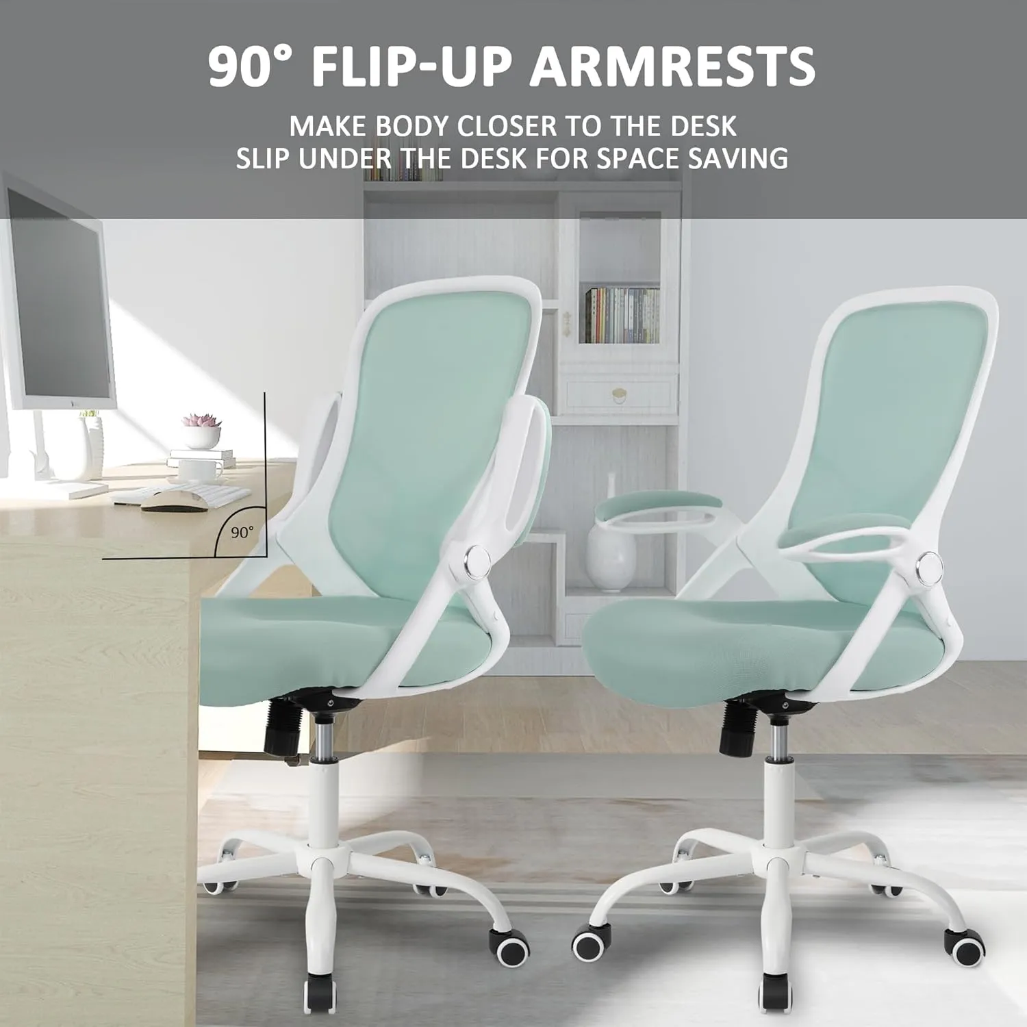 HYLONE Ergonomic Office Chair, Desk Chair Home Mesh Office Chair Flip Up Arms Task Chair