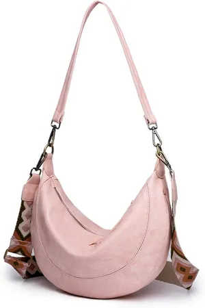 I IHAYNER Crescent Shoulder Bags for Women Trendy Crossbody Hobo Purse Vegan Leather Handbag with Wide Strap for Travel