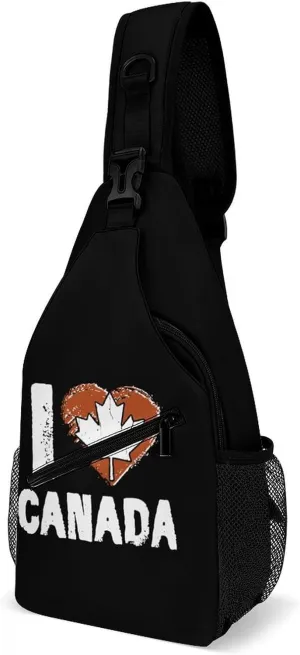 I Love Canada, Canada Day Fashion Sling Bag Shoulder Chest Crossbody Bags for Women Men Backpack Daypack Travel Hiking